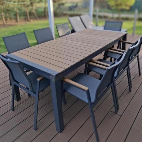 Grafitowy komplet mebli ogrodowych z rozkładanym stołem 210cm + 8 krzeseł Tanami Marla