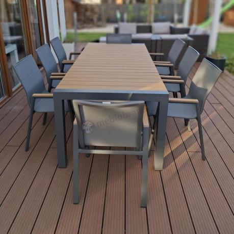 Grafitowy komplet mebli ogrodowych z rozkładanym stołem 210cm + 8 krzeseł Tanami Marla