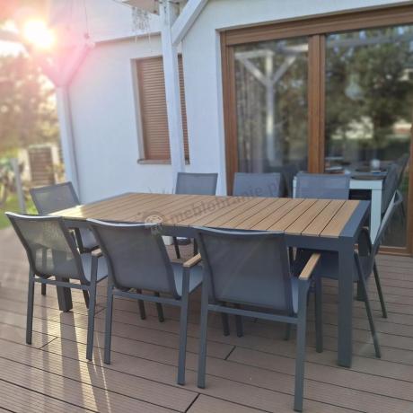 Grafitowy komplet mebli ogrodowych z rozkładanym stołem 210cm + 8 krzeseł Tanami Marla