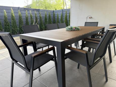 Grafitowy komplet mebli ogrodowych z rozkładanym stołem 210cm + 8 krzeseł Tanami Marla
