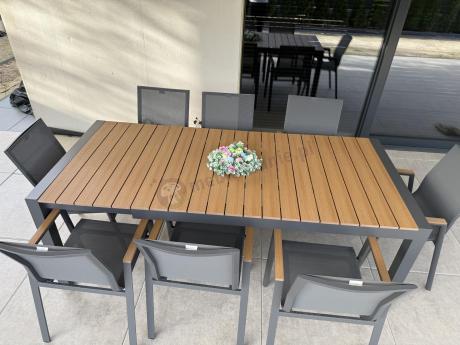Grafitowy komplet mebli ogrodowych z rozkładanym stołem 210cm + 8 krzeseł Tanami Marla