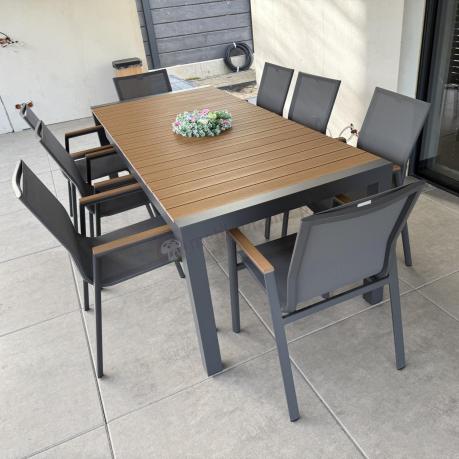 Grafitowy komplet mebli ogrodowych z rozkładanym stołem 210cm + 8 krzeseł Tanami Marla