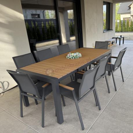 Grafitowy komplet mebli ogrodowych z rozkładanym stołem 210cm + 8 krzeseł Tanami Marla