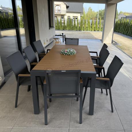 Grafitowy komplet mebli ogrodowych z rozkładanym stołem 210cm + 8 krzeseł Tanami Marla