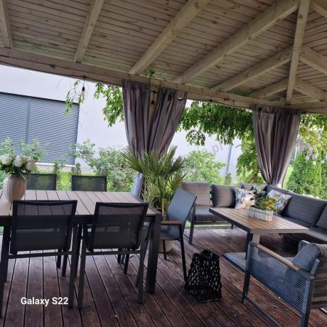 Grafitowy komplet mebli ogrodowych z rozkładanym stołem 210cm + 8 krzeseł Tanami Marla