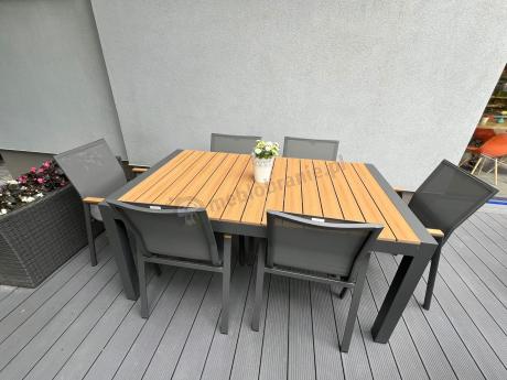Grafitowy komplet mebli ogrodowych z rozkładanym stołem 210cm + 8 krzeseł Tanami Marla