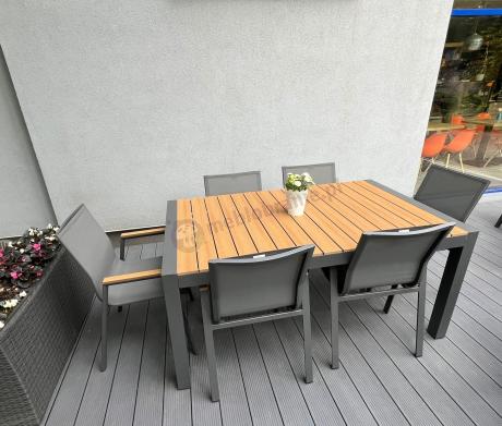 Grafitowy komplet mebli ogrodowych z rozkładanym stołem 210cm + 8 krzeseł Tanami Marla