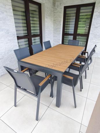 Grafitowy komplet mebli ogrodowych z rozkładanym stołem 210cm + 8 krzeseł Tanami Marla
