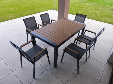 Grafitowy komplet mebli ogrodowych z rozkładanym stołem 210cm + 8 krzeseł Tanami Marla