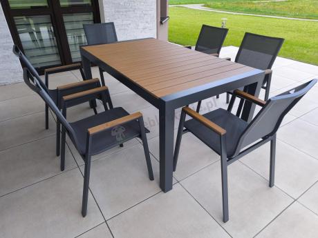 Grafitowy komplet mebli ogrodowych z rozkładanym stołem 210cm + 8 krzeseł Tanami Marla