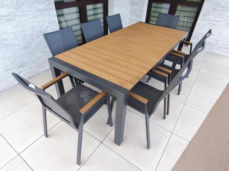 Grafitowy komplet mebli ogrodowych z rozkładanym stołem 210cm + 8 krzeseł Tanami Marla