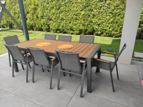 Grafitowy komplet mebli ogrodowych z rozkładanym stołem 210cm + 8 krzeseł Tanami Marla