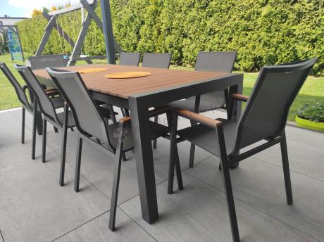 Grafitowy komplet mebli ogrodowych z rozkładanym stołem 210cm + 8 krzeseł Tanami Marla
