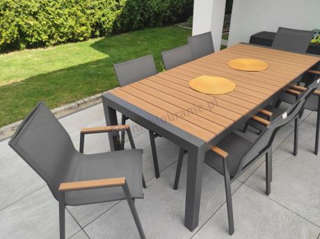 Grafitowy komplet mebli ogrodowych z rozkładanym stołem 210cm + 8 krzeseł Tanami Marla