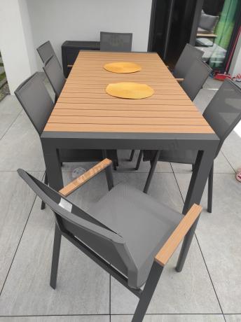 Grafitowy komplet mebli ogrodowych z rozkładanym stołem 210cm + 8 krzeseł Tanami Marla