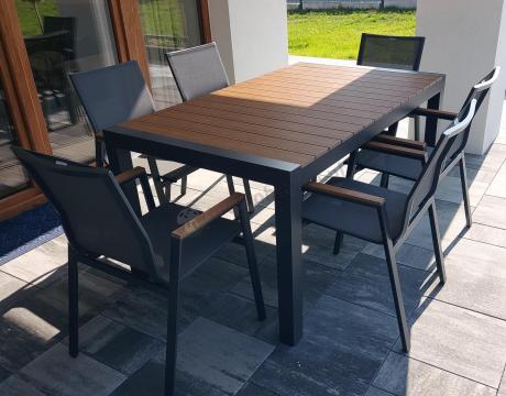 Grafitowy komplet mebli ogrodowych z rozkładanym stołem 210cm + 8 krzeseł Tanami Marla