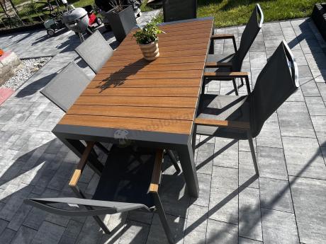 Grafitowy komplet mebli ogrodowych z rozkładanym stołem 210cm + 8 krzeseł Tanami Marla