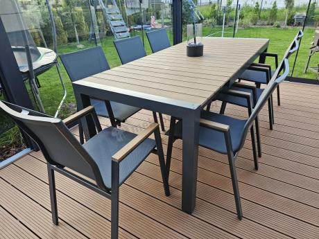 Grafitowy komplet mebli ogrodowych z rozkładanym stołem 210cm + 8 krzeseł Tanami Marla