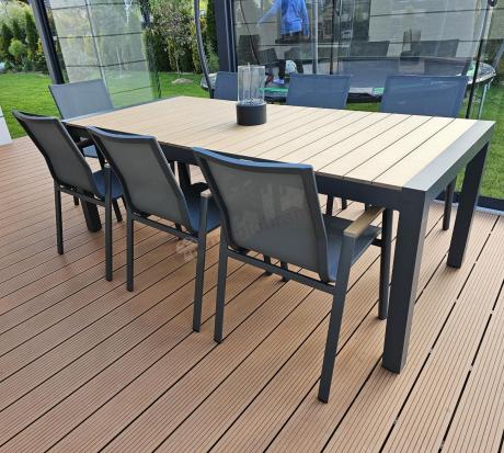 Grafitowy komplet mebli ogrodowych z rozkładanym stołem 210cm + 8 krzeseł Tanami Marla