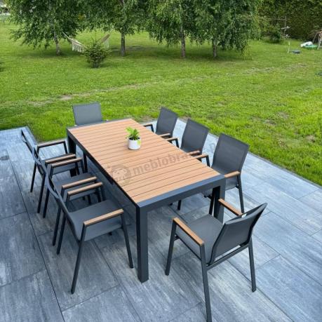 Grafitowy komplet mebli ogrodowych z rozkładanym stołem 210cm + 8 krzeseł Tanami Marla