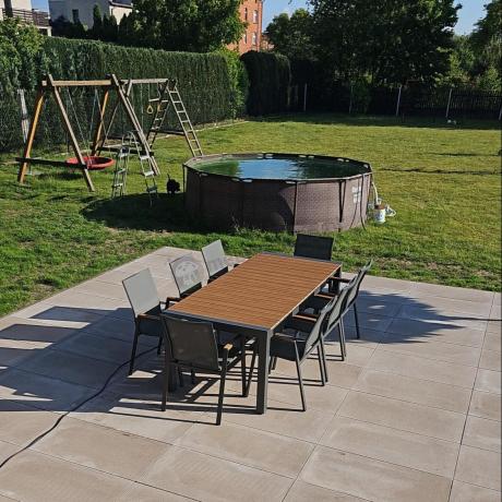 Grafitowy komplet mebli ogrodowych z rozkładanym stołem 210cm + 8 krzeseł Tanami Marla