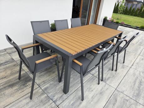 Grafitowy komplet mebli ogrodowych z rozkładanym stołem 210cm + 8 krzeseł Tanami Marla