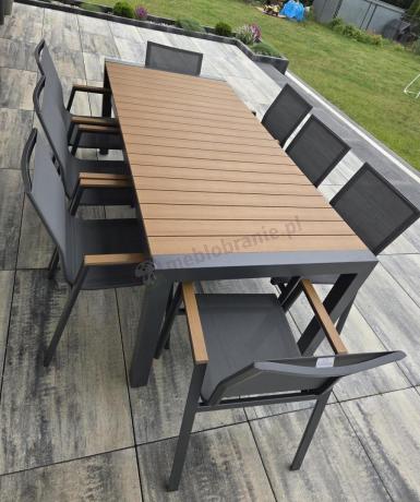 Grafitowy komplet mebli ogrodowych z rozkładanym stołem 210cm + 8 krzeseł Tanami Marla