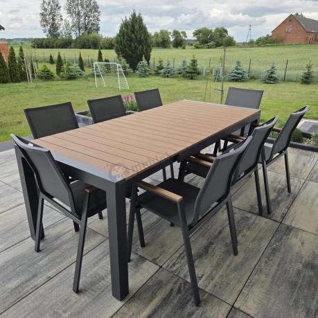Grafitowy komplet mebli ogrodowych z rozkładanym stołem 210cm + 8 krzeseł Tanami Marla