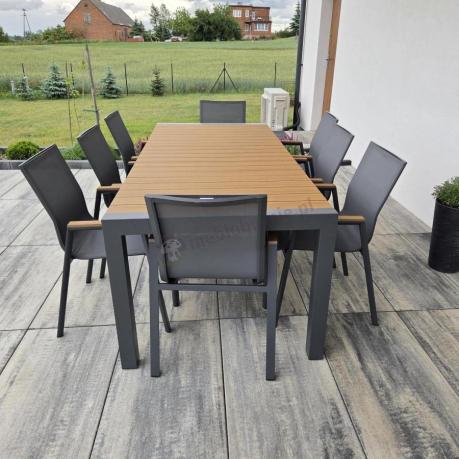 Grafitowy komplet mebli ogrodowych z rozkładanym stołem 210cm + 8 krzeseł Tanami Marla