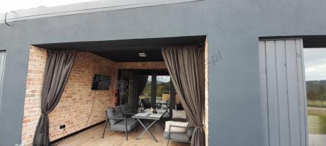 Grafitowy komplet mebli ogrodowych z wysokim stołem, sofą i fotelami - Elke Dining - Grey