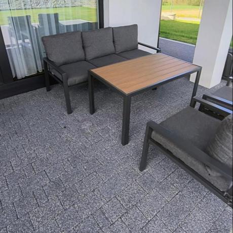 Grafitowy komplet ogrodowy metalowy z sofą 175 cm i stołem polywood Sodor Dining