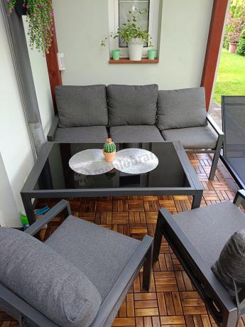 Grafitowy komplet ogrodowy metalowy z sofą 175cm Sodor Dining