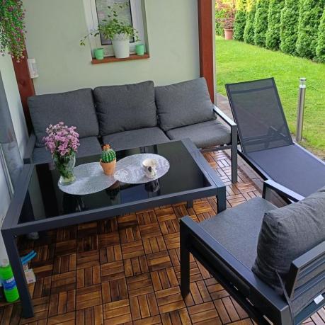 Grafitowy komplet ogrodowy metalowy z sofą 175cm Sodor Dining