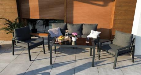 Grafitowy komplet ogrodowy metalowy z sofą 175cm Sodor Dining