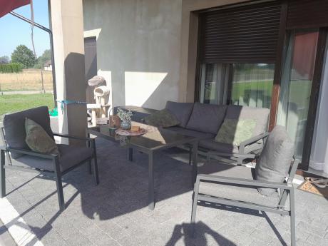 Grafitowy komplet ogrodowy metalowy z sofą 175cm Sodor Dining