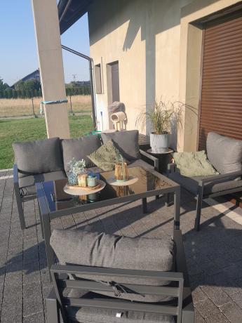 Grafitowy komplet ogrodowy metalowy z sofą 175cm Sodor Dining
