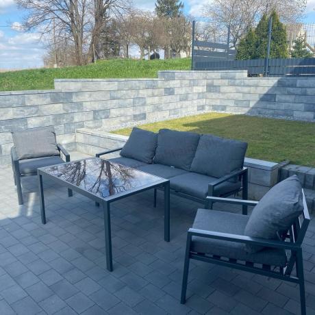 Grafitowy komplet ogrodowy metalowy z sofą 175cm Sodor Dining