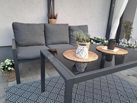 Grafitowy komplet ogrodowy metalowy z sofą 175cm Sodor Dining