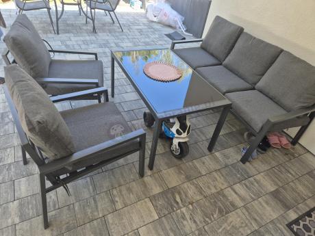 Grafitowy komplet ogrodowy metalowy z sofą 175cm Sodor Dining