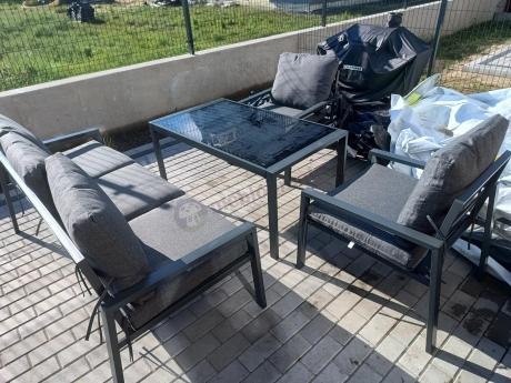 Grafitowy komplet ogrodowy metalowy z sofą 175cm Sodor Dining