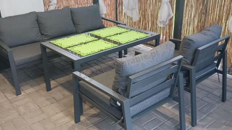 Grafitowy komplet ogrodowy metalowy z sofą 175cm Sodor Dining