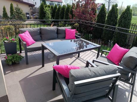 Grafitowy komplet ogrodowy metalowy z sofą 175cm Sodor Dining