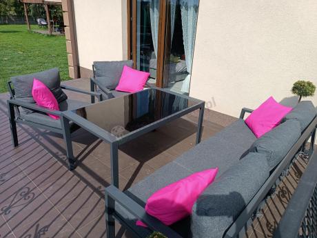 Grafitowy komplet ogrodowy metalowy z sofą 175cm Sodor Dining