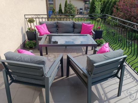 Grafitowy komplet ogrodowy metalowy z sofą 175cm Sodor Dining