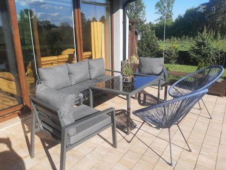 Grafitowy komplet ogrodowy metalowy z sofą 175cm Sodor Dining