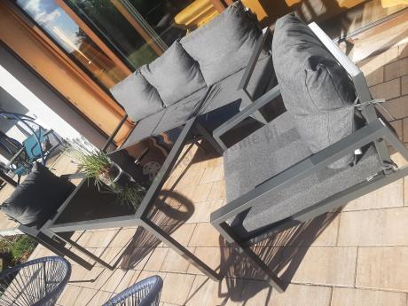 Grafitowy komplet ogrodowy metalowy z sofą 175cm Sodor Dining