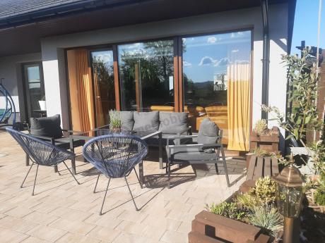 Grafitowy komplet ogrodowy metalowy z sofą 175cm Sodor Dining