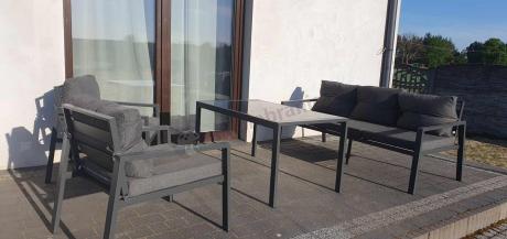 Grafitowy komplet ogrodowy metalowy z sofą 175cm Sodor Dining