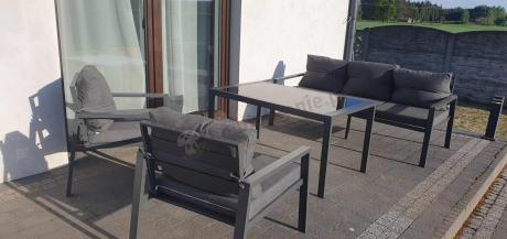 Grafitowy komplet ogrodowy metalowy z sofą 175cm Sodor Dining