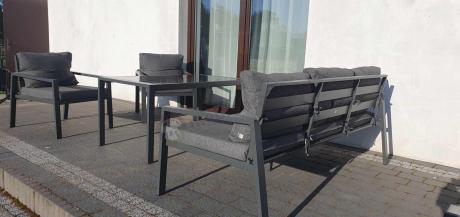 Grafitowy komplet ogrodowy metalowy z sofą 175cm Sodor Dining